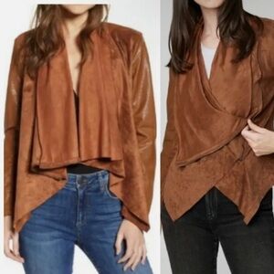 Blank NYC Jacket Vegan Faux Suede Leather Brown Drape Front Moto Large
